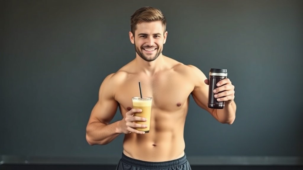 Fitness recovery with towel and protein shake