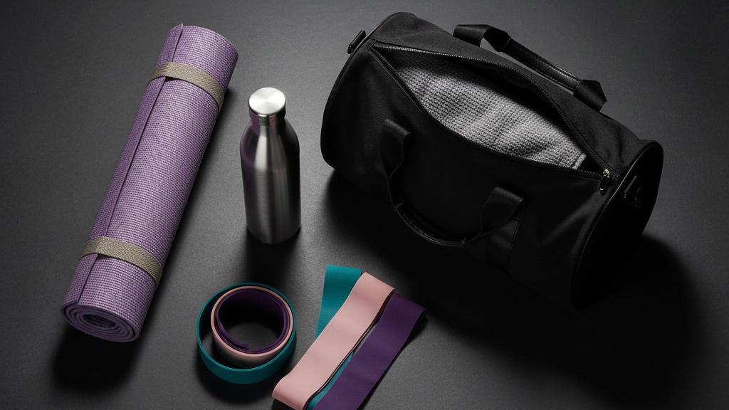 gym bag essentials women flat lay dark background Onixxx