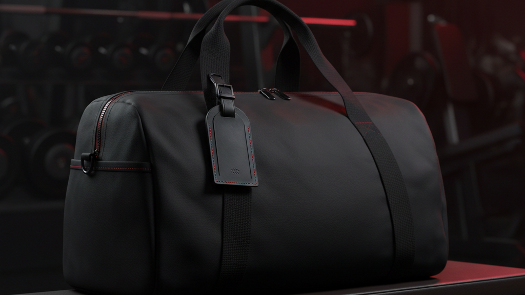 Étiquettes de sac de sport - Sac de sport noir avec étiquette à bagage sur la poignée Onixxx
